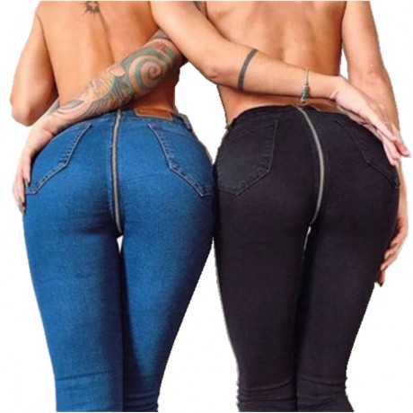 Women Fashion Pencil Stretch Denim Pants Back Zipper Jeans High Waist Skinny Trousers 