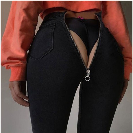 Women Fashion Pencil Stretch Denim Pants Back Zipper Jeans High Waist Skinny Trousers 