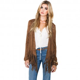 Women's Tassel Cardigan Long Sleeve Funny T-Shirt Jacket Coat(S-XL)