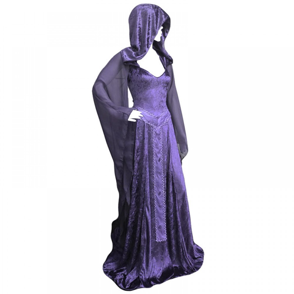  Womens Halloween Costumes Dresses Hooded Lace Up Vintage Dress Long Hoodie Dress Cloak