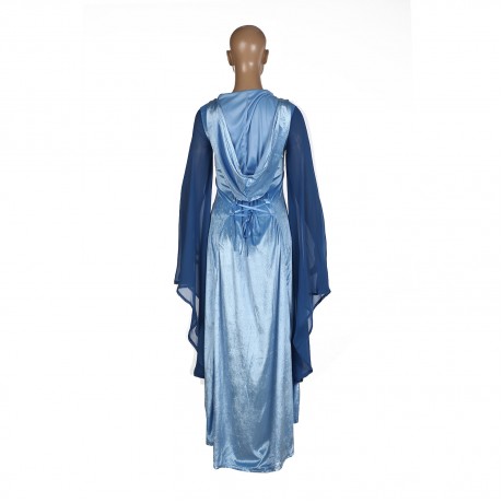  Womens Halloween Costumes Dresses Hooded Lace Up Vintage Dress Long Hoodie Dress Cloak