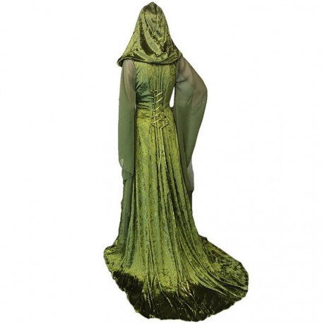  Womens Halloween Costumes Dresses Hooded Lace Up Vintage Dress Long Hoodie Dress Cloak