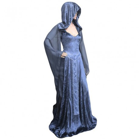  Womens Halloween Costumes Dresses Hooded Lace Up Vintage Dress Long Hoodie Dress Cloak