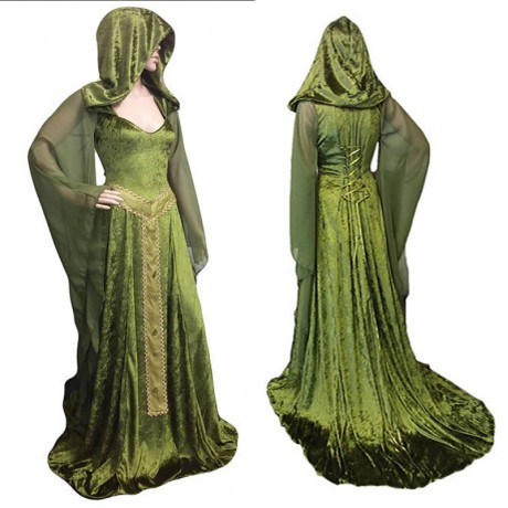  Womens Halloween Costumes Dresses Hooded Lace Up Vintage Dress Long Hoodie Dress Cloak