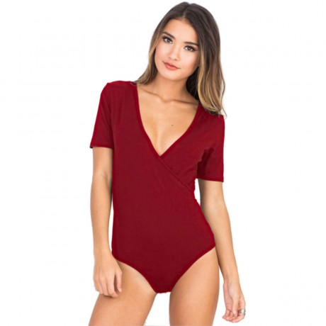 Women's Sexy  Deep V-Neck Bodysuits Tight Jumpsuits(S-XL)