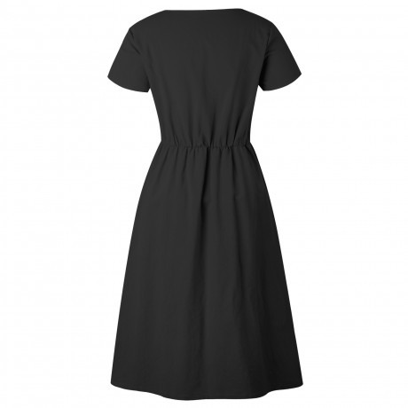 Women's Summer Short Sleeve Button Down V Neck with Pocket Swing Midi  Dress(S-XL)