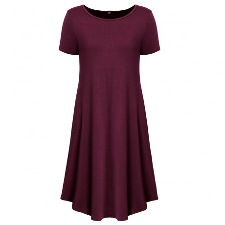 Women's Round Neckline Short Sleeve Casual Tunic Dress（S-XL）