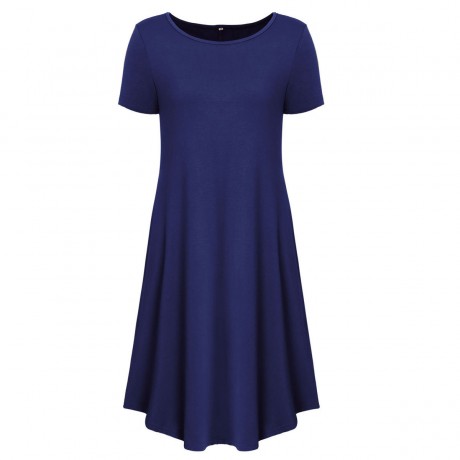 Women's Round Neckline Short Sleeve Casual Tunic Dress（S-XL）