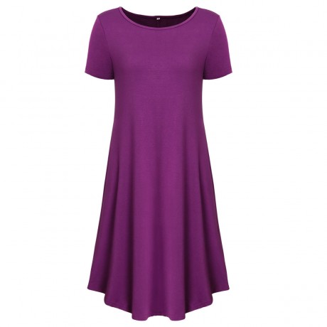 Women's Round Neckline Short Sleeve Casual Tunic Dress（S-XL）