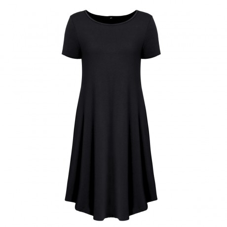 Women's Round Neckline Short Sleeve Casual Tunic Dress（S-XL）