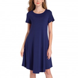 Women's Round Neckline Short Sleeve Casual Tunic Dress（S-XL）