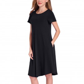 Women's Round Neckline Short Sleeve Casual Tunic Dress（S-XL） 