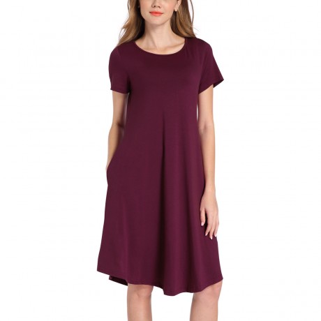 Women's Round Neckline Short Sleeve Casual Tunic Dress（S-XL）