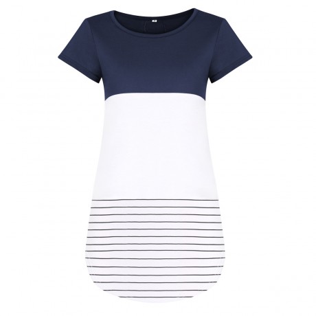 Women's Blouse Round Neckline Lace Back Stitch Stripe Casual T-Shirt(S-XXL) 