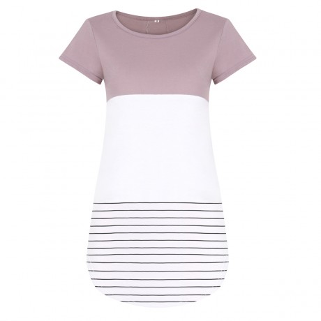 Women's Blouse Round Neckline Lace Back Stitch Stripe Casual T-Shirt(S-XXL) 
