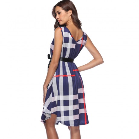 Women's Short skirt Sleeveless Plaid Print Dress(S-XL)