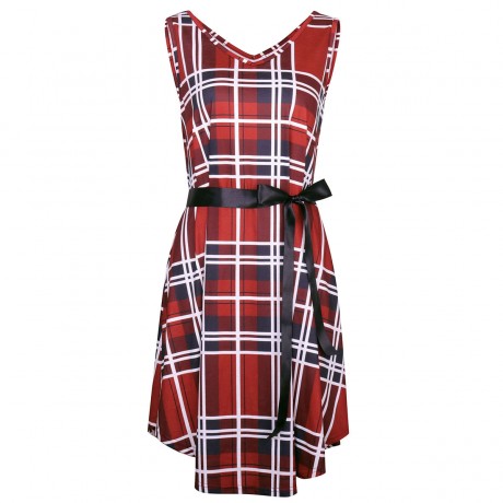 Women's Short skirt Sleeveless Plaid Print Dress(S-XL)