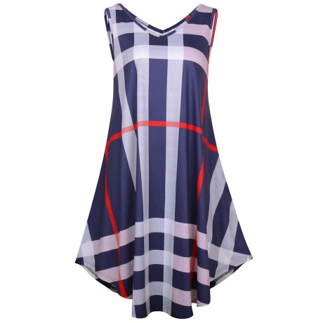 Women's Short skirt Sleeveless Plaid Print Dress(S-XL)