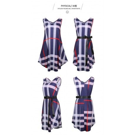 Women's Short skirt Sleeveless Plaid Print Dress(S-XL)