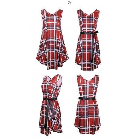 Women's Short skirt Sleeveless Plaid Print Dress(S-XL)