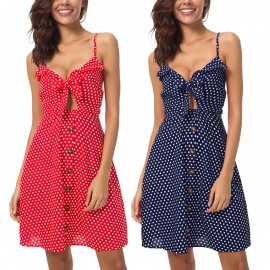 Women's Sexy Skirt Summer Polka Dot Print Sleeveless Dress Bodycon Swing Strap Dress Fashion Skirt (S-XL)  
