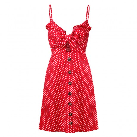 Women's Sexy Skirt Summer Polka Dot Print Sleeveless Dress Bodycon Swing Strap Dress Fashion Skirt (S-XL) 