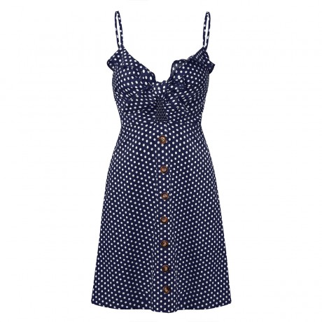Women's Sexy Skirt Summer Polka Dot Print Sleeveless Dress Bodycon Swing Strap Dress Fashion Skirt (S-XL) 