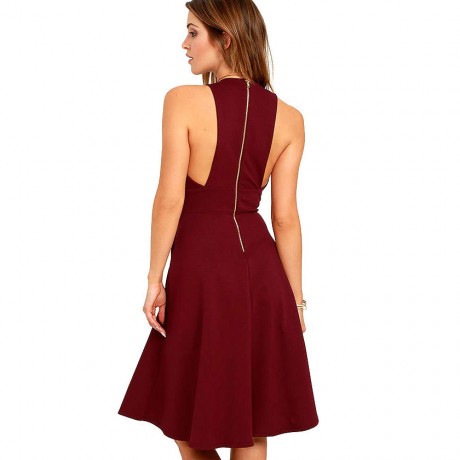 Women's Dress deep V Sleeveless Sexy Maxi Dress Waist Double Pockets Big Skirt(S-XL)