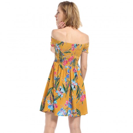 Women's Summer Dress Floral Print Off Shoulder A-Line Mini Dress(S-XL)