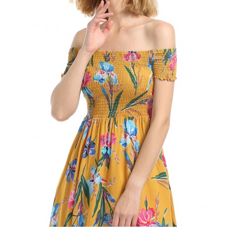 Women's Summer Dress Floral Print Off Shoulder A-Line Mini Dress(S-XL)