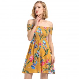 Women's Summer Dress Floral Print Off Shoulder A-Line Mini Dress(S-XL) 