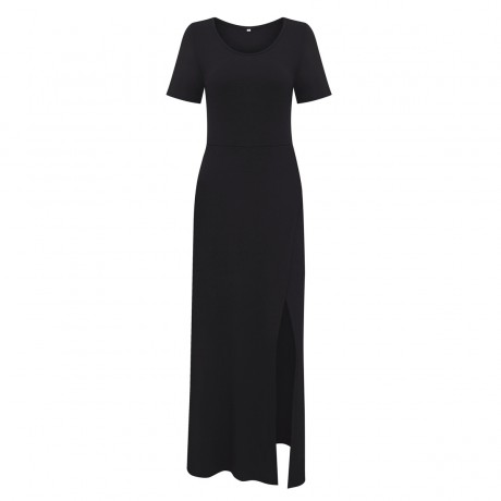 Womens Slit Tank Dresse Round Neck Slim Fall Long Solid Maxi Dresses(S-XL)
