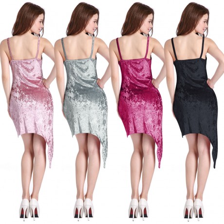 Women's Velvet Cross V-Neck Irregular Strap Short Skirt(S-XL)