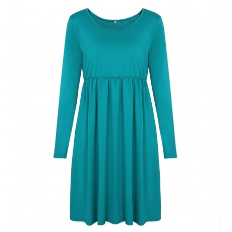 Womens Long Sleeve Loose Dress Round Neck Big Swing Casual Dresses(S-XL)