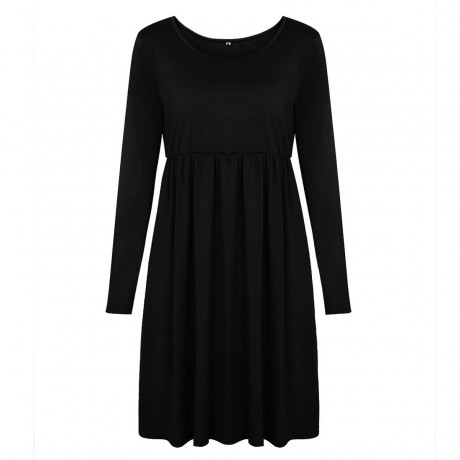 Womens Long Sleeve Loose Dress Round Neck Big Swing Casual Dresses(S-XL)