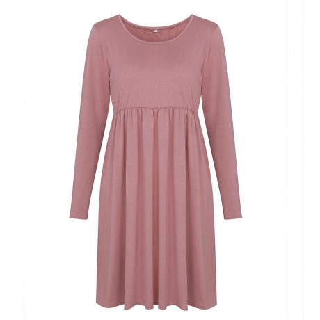 Womens Long Sleeve Loose Dress Round Neck Big Swing Casual Dresses(S-XL)