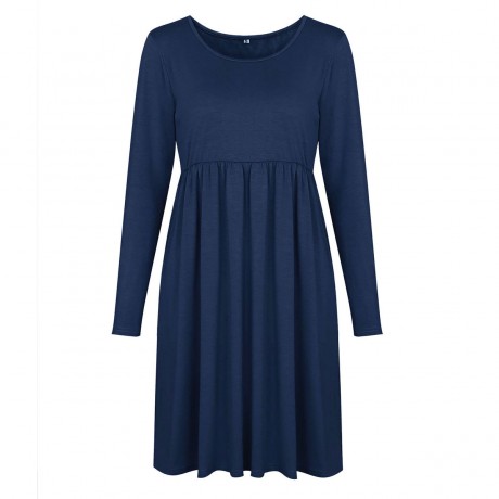 Womens Long Sleeve Loose Dress Round Neck Big Swing Casual Dresses(S-XL)