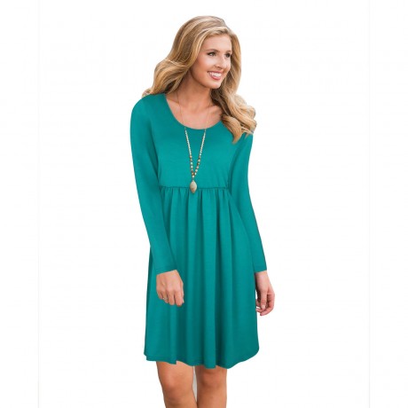 Womens Long Sleeve Loose Dress Round Neck Big Swing Casual Dresses(S-XL)