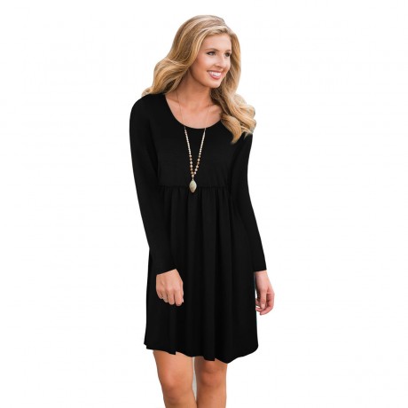 Womens Long Sleeve Loose Dress Round Neck Big Swing Casual Dresses(S-XL)