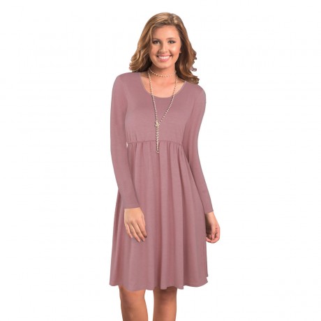 Womens Long Sleeve Loose Dress Round Neck Big Swing Casual Dresses(S-XL)