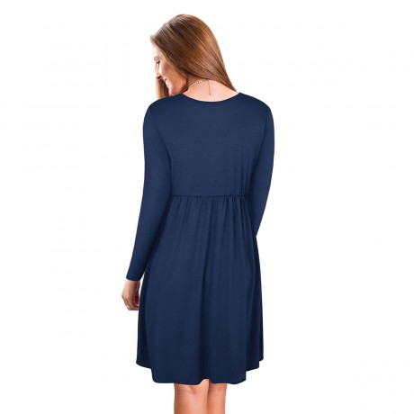 Womens Long Sleeve Loose Dress Round Neck Big Swing Casual Dresses(S-XL)