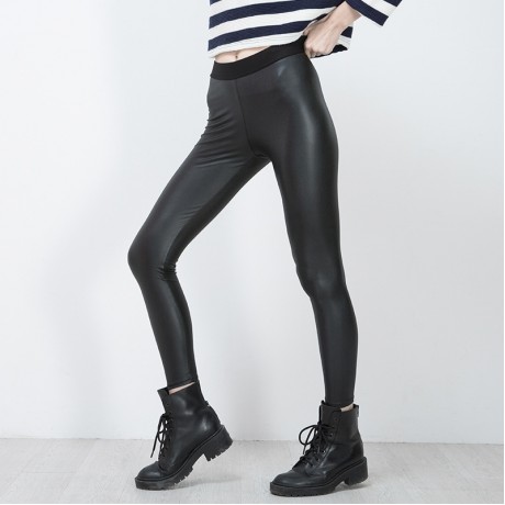 Women's Leather Pants Slim Fit Leggings PU High Waist Elastic Pant Pencil Pants 