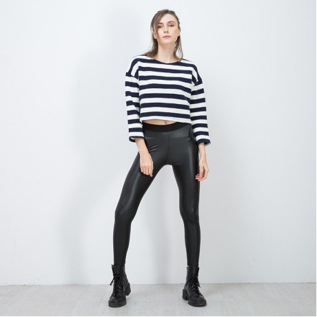 Women's Leather Pants Slim Fit Leggings PU High Waist Elastic Pant Pencil Pants 