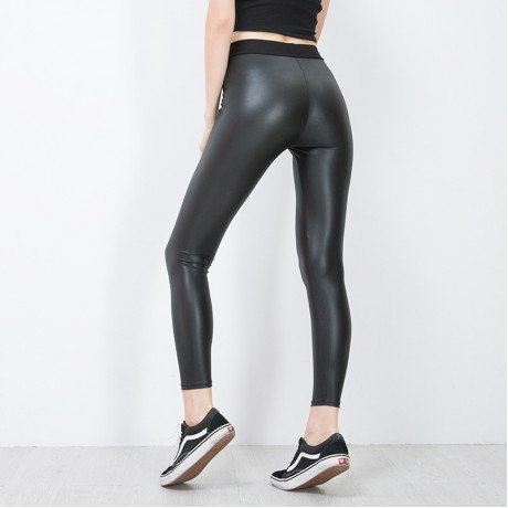 Women's Leather Pants Slim Fit Leggings PU High Waist Elastic Pant Pencil Pants 