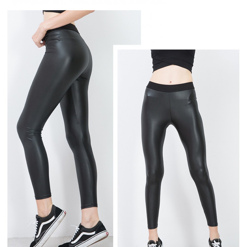 Women's Leather Pants Slim Fit Leggings PU High Waist Elastic Pant Pencil Pants 
