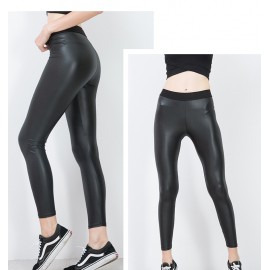 Women's Leather Pants Slim Fit Leggings PU High Waist Elastic Pant Pencil Pants  
