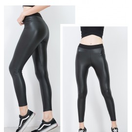 Women's Leather Pants Slim Fit Leggings PU High Waist Elastic Pant Pencil Pants 
