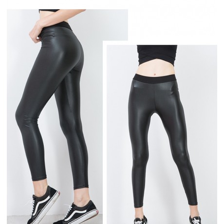 Women's Leather Pants Slim Fit Leggings PU High Waist Elastic Pant Pencil Pants 