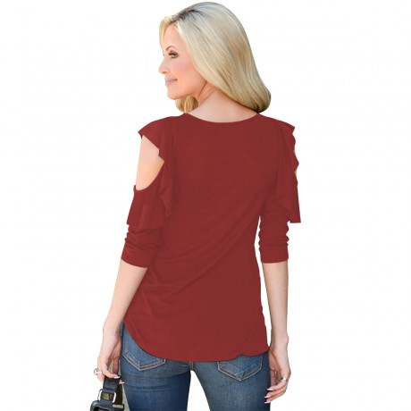Women Cold Shoulder Short Sleeve T-Shirts Tops Casual Criss Cross Shirts(S-XL)