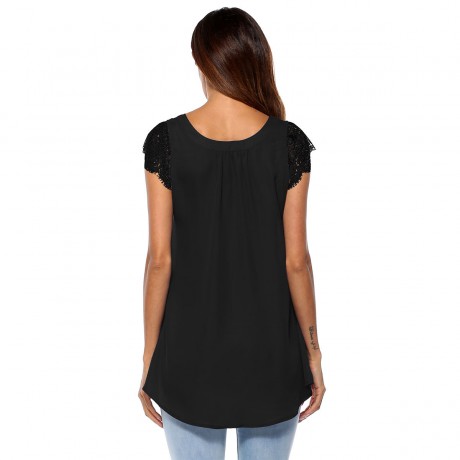 Women Casual Chiffon Sleeveless Tank Shirt Blouse Top women's V-neck lace-paneled Vest Top(S-XL)